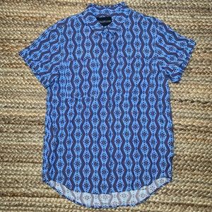 NWT | Wildfang | Blue Patterned Button-Down Short Sleeve With Collar | Small